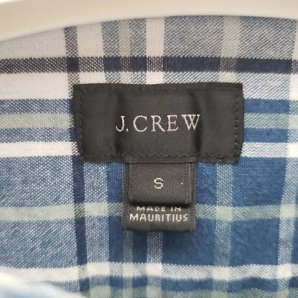 J. Crew Mens Casual Button Front Shirt Size S Blue Plaid Midweight 100% Cotton